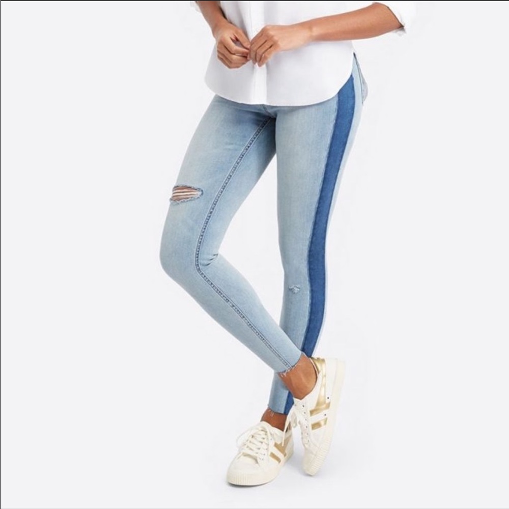 SPANX Side Stripe Distressed Skinny Jeans